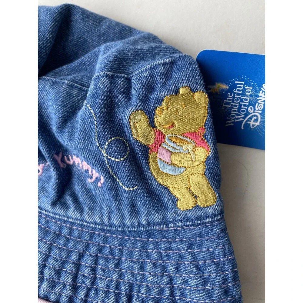 Vintage Y2K Winnie The Pooh Denim Bucket Hat Embroidered Disney Toddler NWT